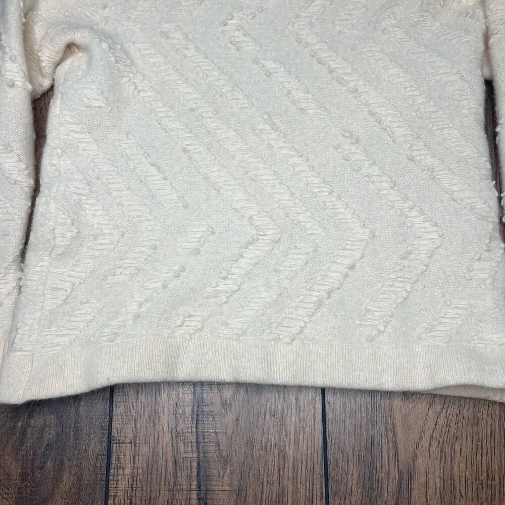 Tory Burch Ivory Textured‎ Chevron Wool Sweater Crewneck Women's S/P Old Money